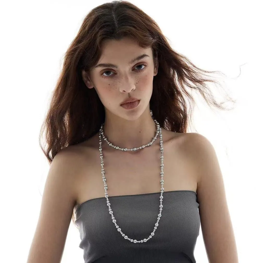 Gradient Artificial Pearls Beaded Necklace Sweater Chain