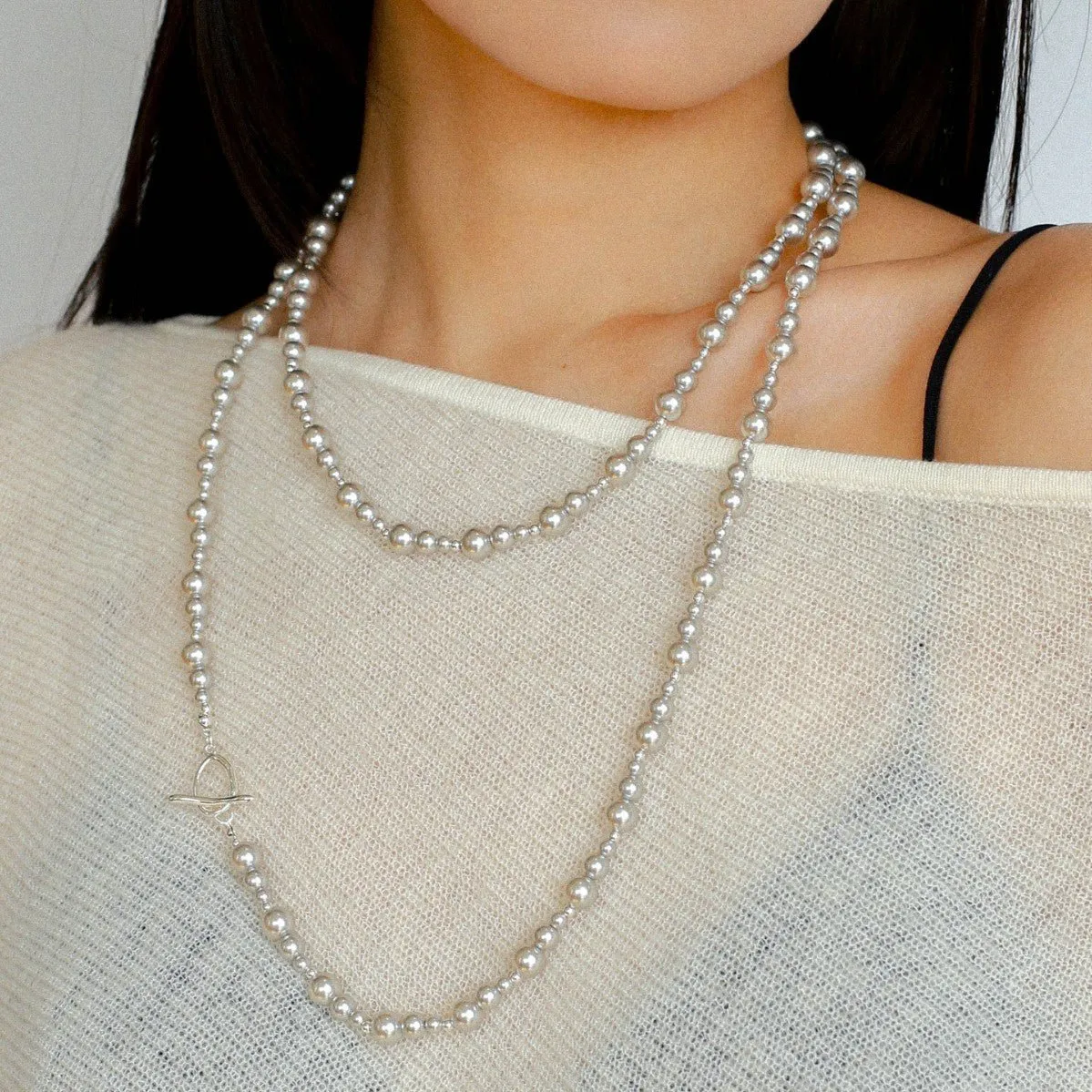 Gradient Artificial Pearls Beaded Necklace Sweater Chain