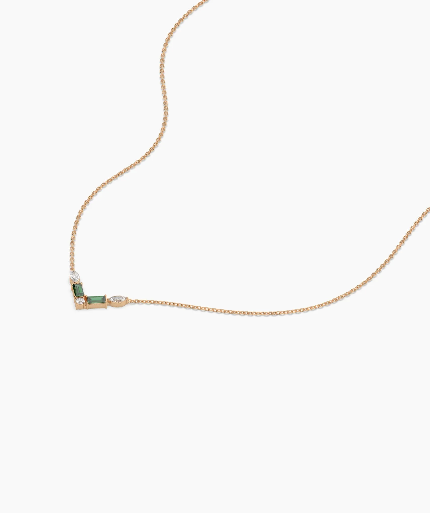 Green Baguette & Diamond V Necklace