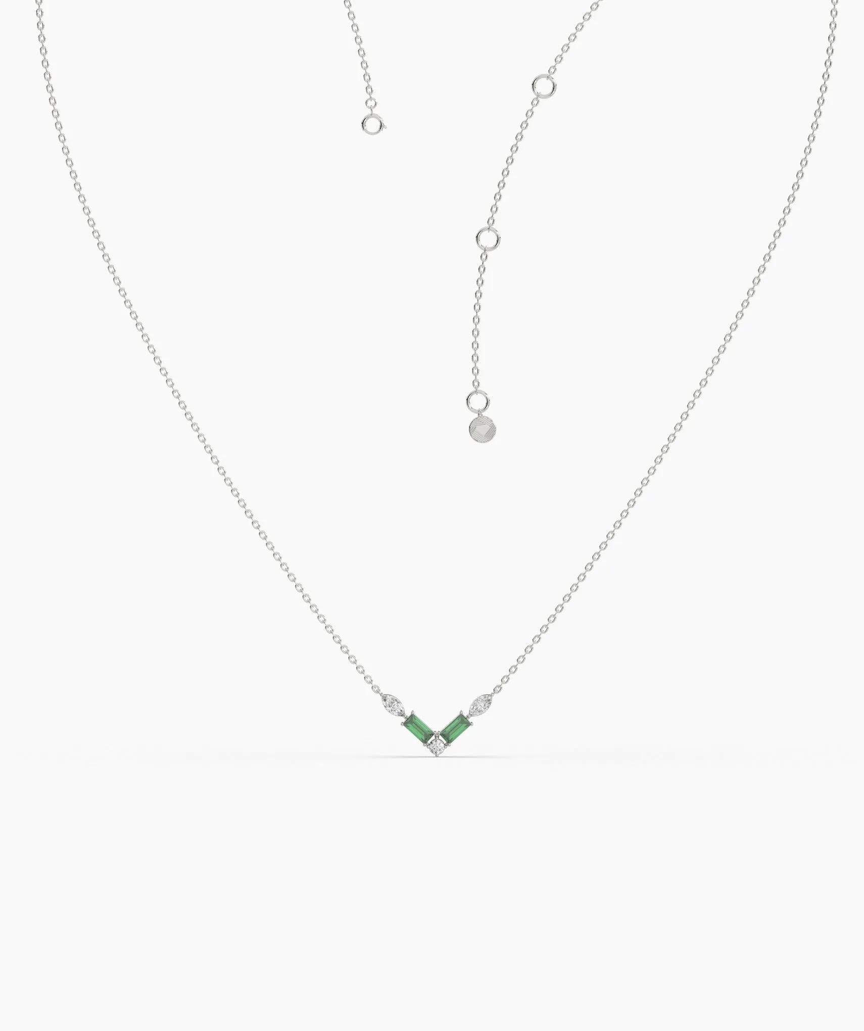 Green Baguette & Diamond V Necklace