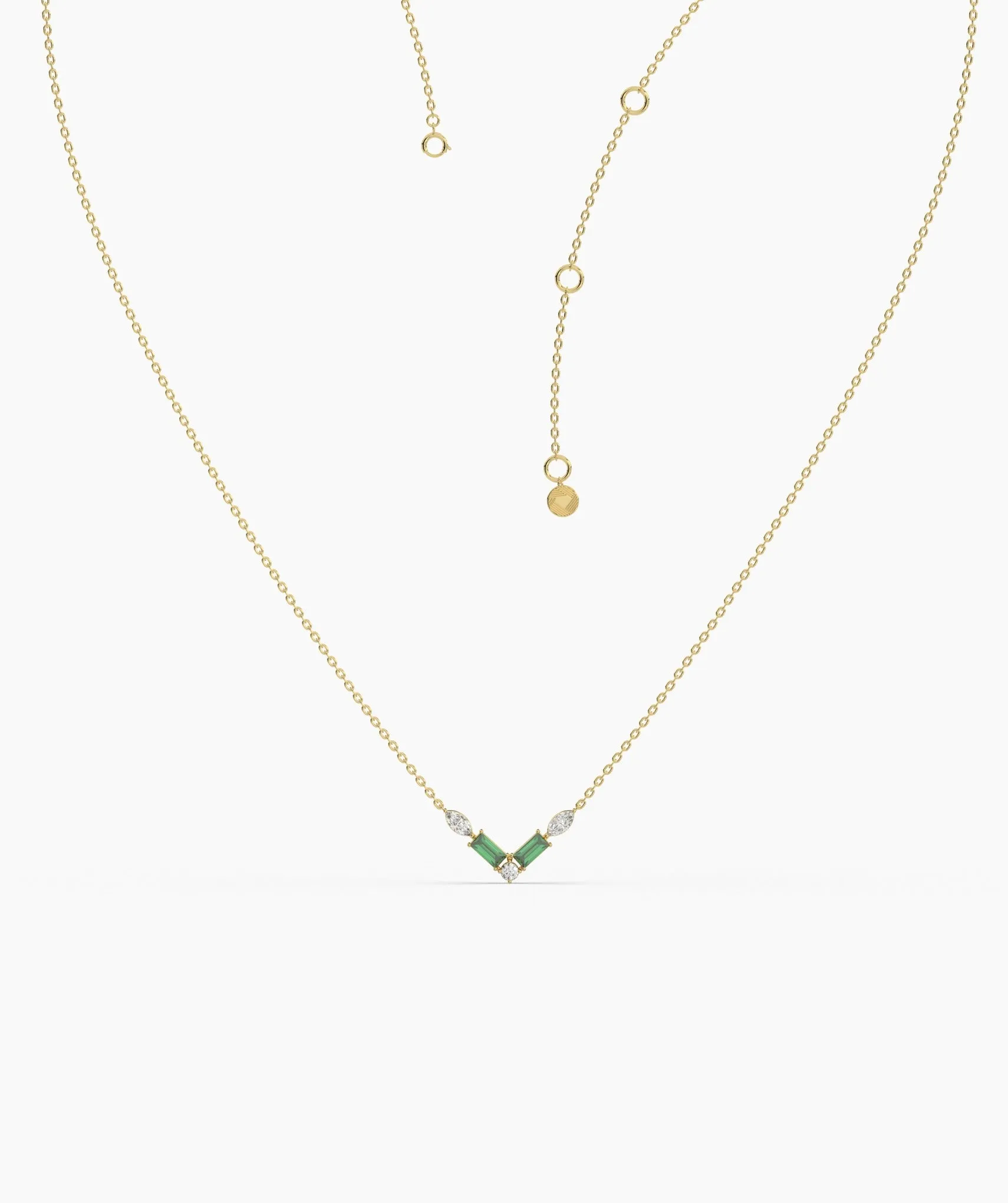 Green Baguette & Diamond V Necklace