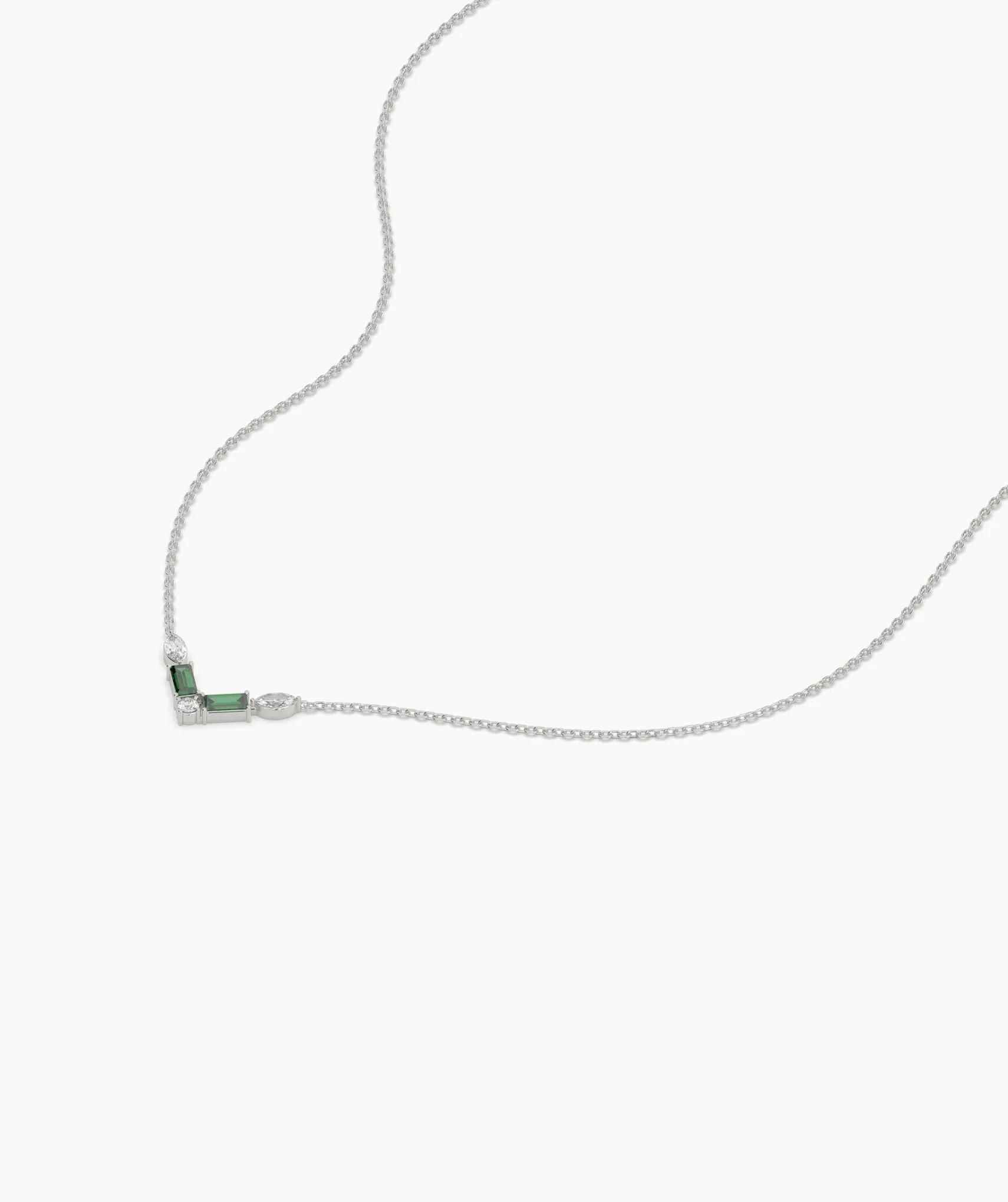 Green Baguette & Diamond V Necklace
