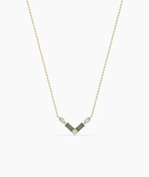 Green Baguette & Diamond V Necklace