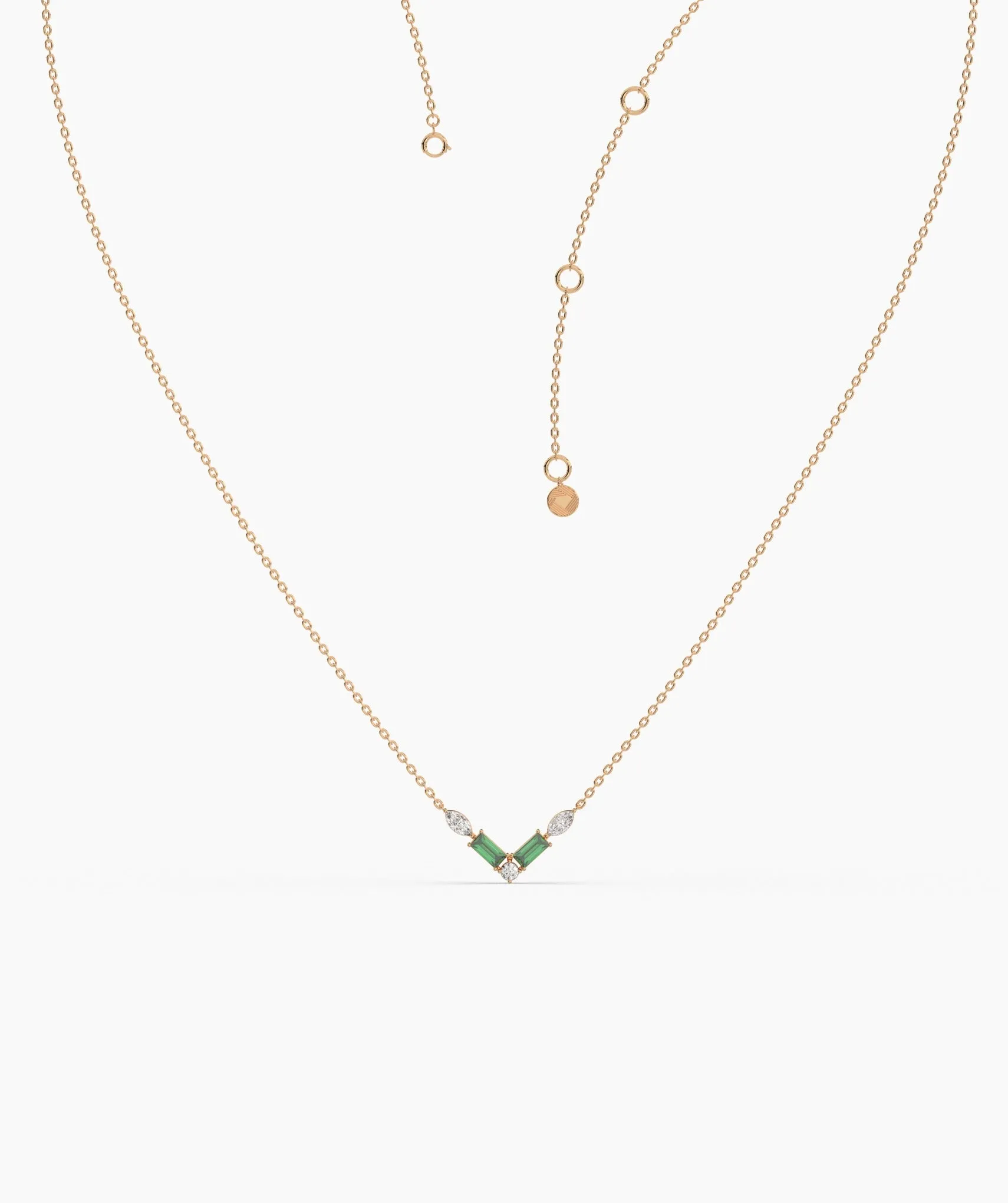 Green Baguette & Diamond V Necklace