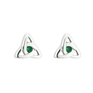 GREEN CRYSTAL TRINITY KNOT STUD EARRINGS.