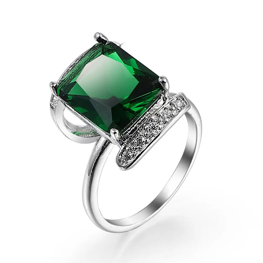 Green Cubic Zirconia & Crystal Princess-Cut Ring