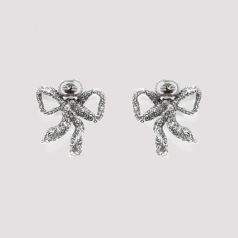 Gucci Silver-tone Crystal Bow Stud Earrings
