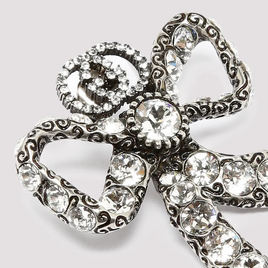 Gucci Silver-tone Crystal Bow Stud Earrings