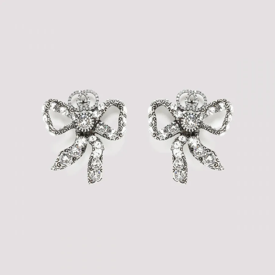 Gucci Silver-tone Crystal Bow Stud Earrings