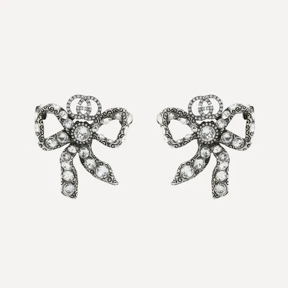 Gucci Silver-tone Crystal Bow Stud Earrings