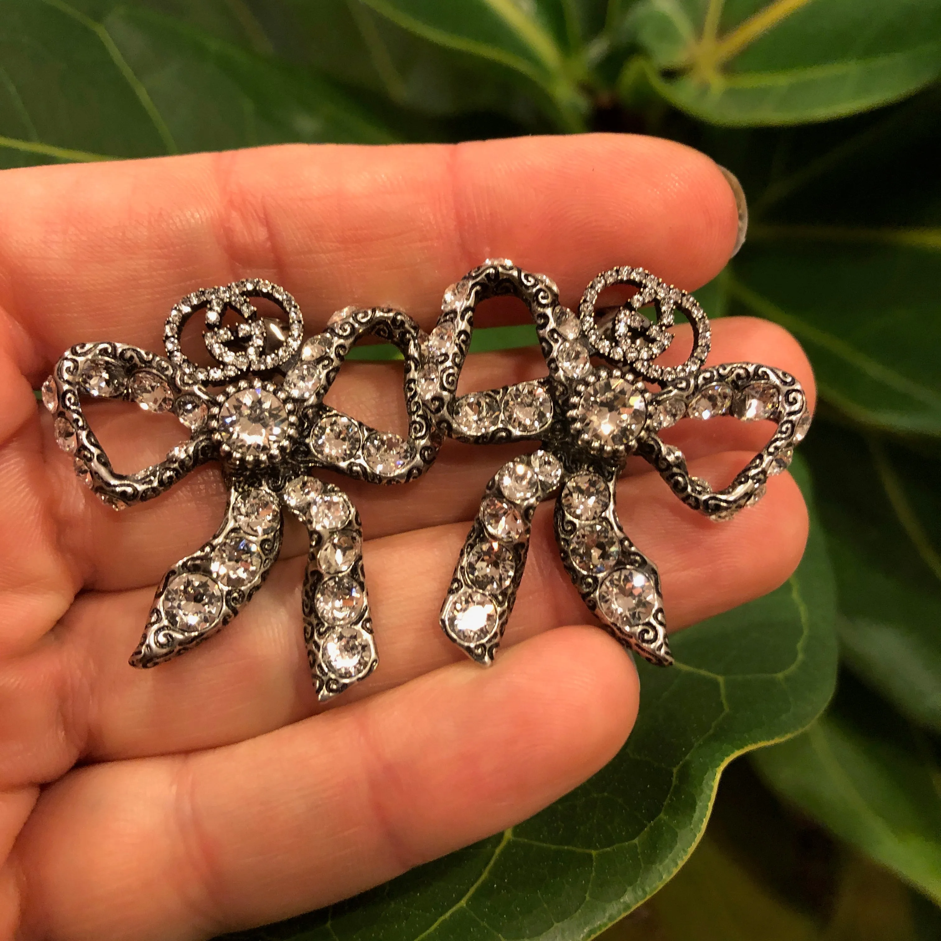 Gucci Silver-tone Crystal Bow Stud Earrings