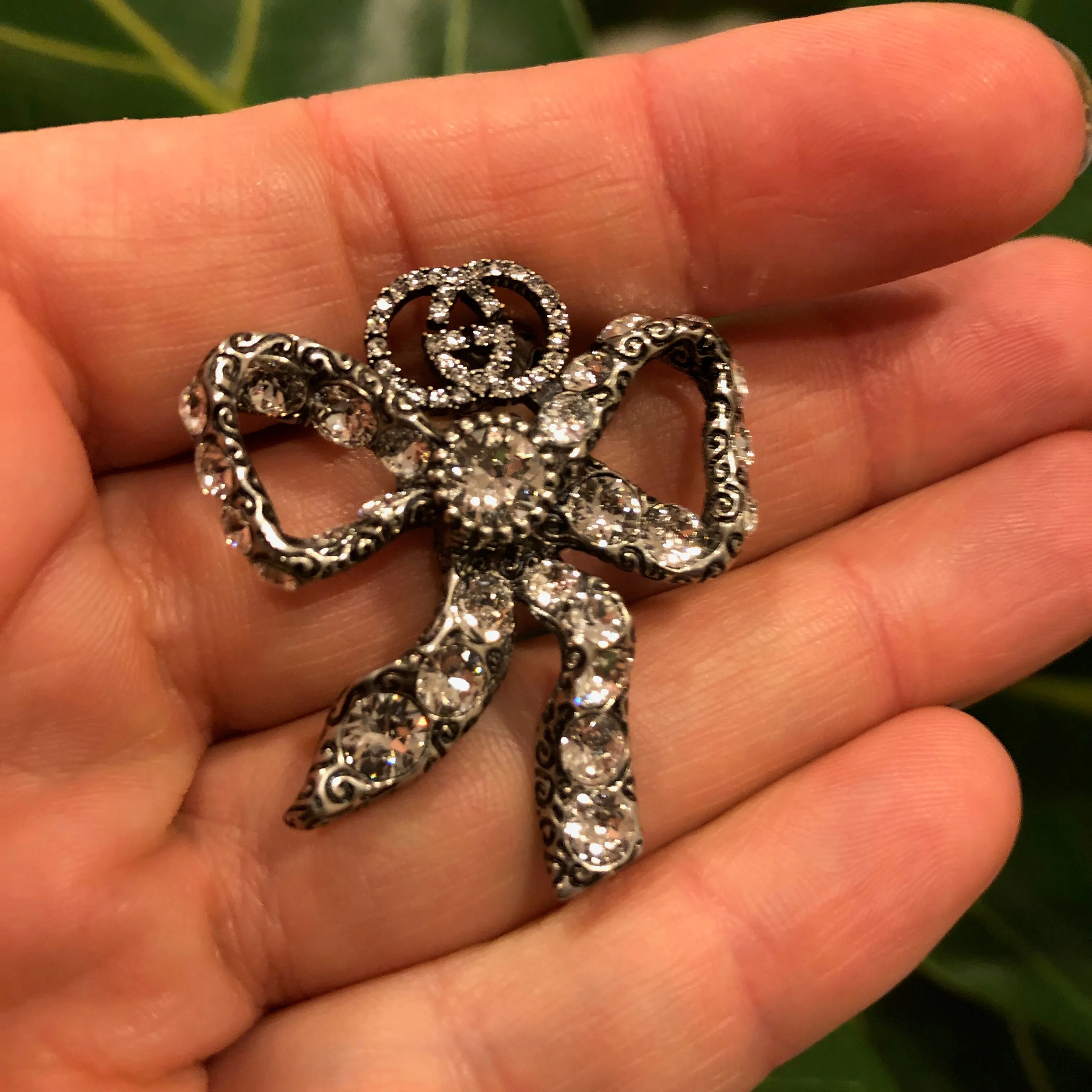 Gucci Silver-tone Crystal Bow Stud Earrings