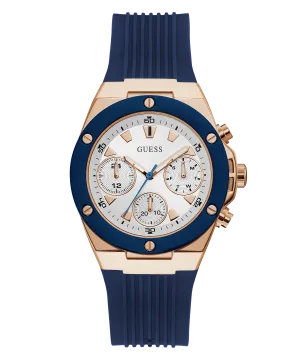 Guess Rose Gold Tone Blue Silicone Women's Watch GW0030L5