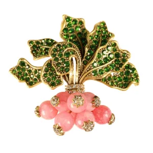 Handcrafted Copper Vintage Stone Diamond Brooch in Radish Shape