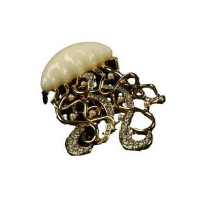 Handcrafted Jellyfish Diamond-Encrusted Metal Brooch