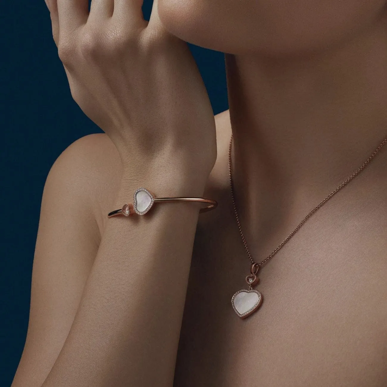 Happy Hearts Ethical Rose Gold Diamonds Mother of Pearl Pendant Necklace