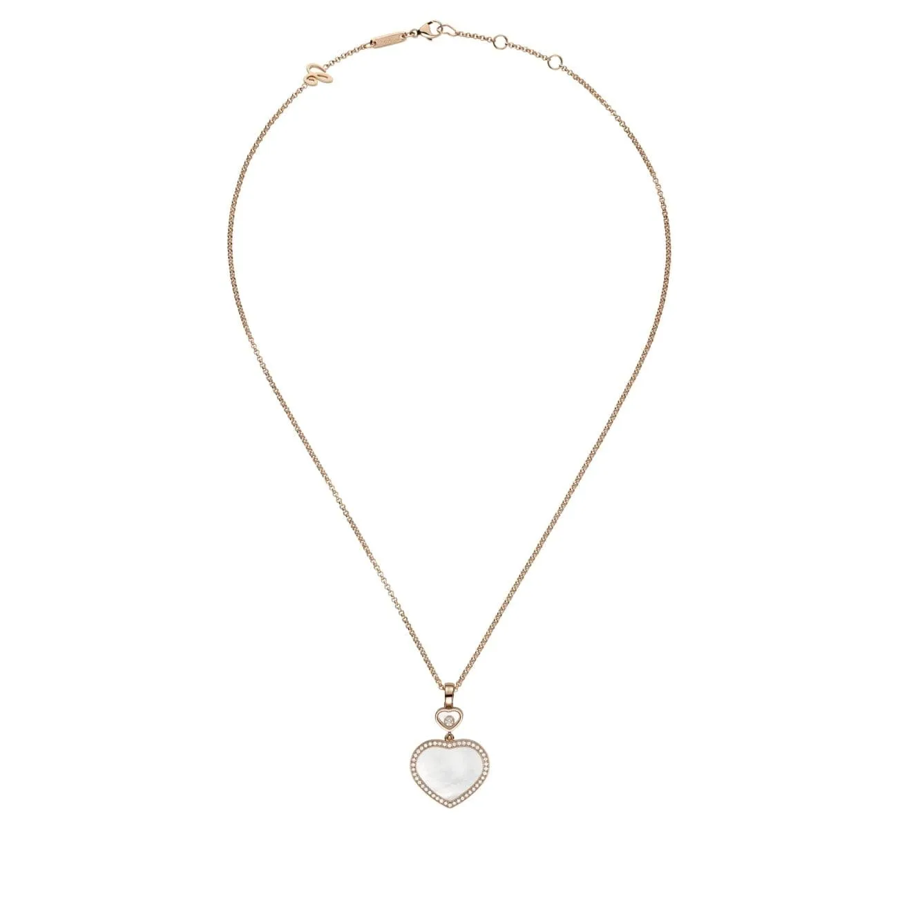 Happy Hearts Ethical Rose Gold Diamonds Mother of Pearl Pendant Necklace