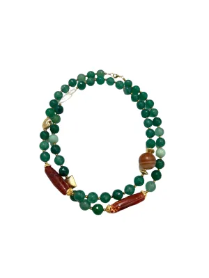 HC DESIGNS - Agate Long Necklace - Green Pearl Detail
