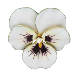 Hedges & Co. Art Nouveau Diamond White Enamel 14 Karat Yellow Gold Antique Pansy Brooch