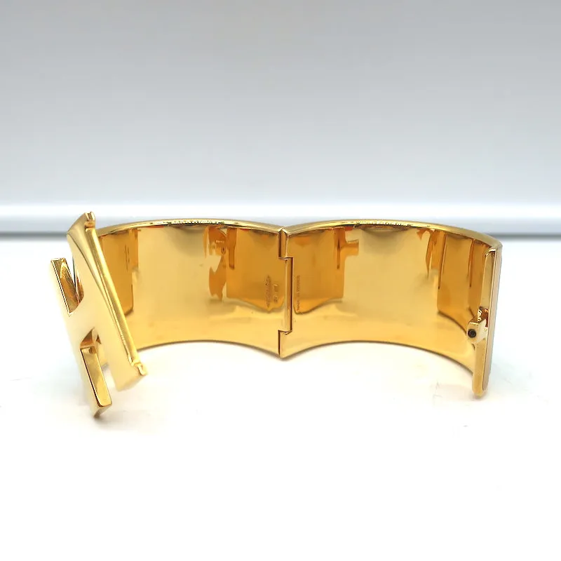 Hermes Extra Wide Clic Clac H Cuff Bracelet Vert Aqua Enamel Gold Hardware