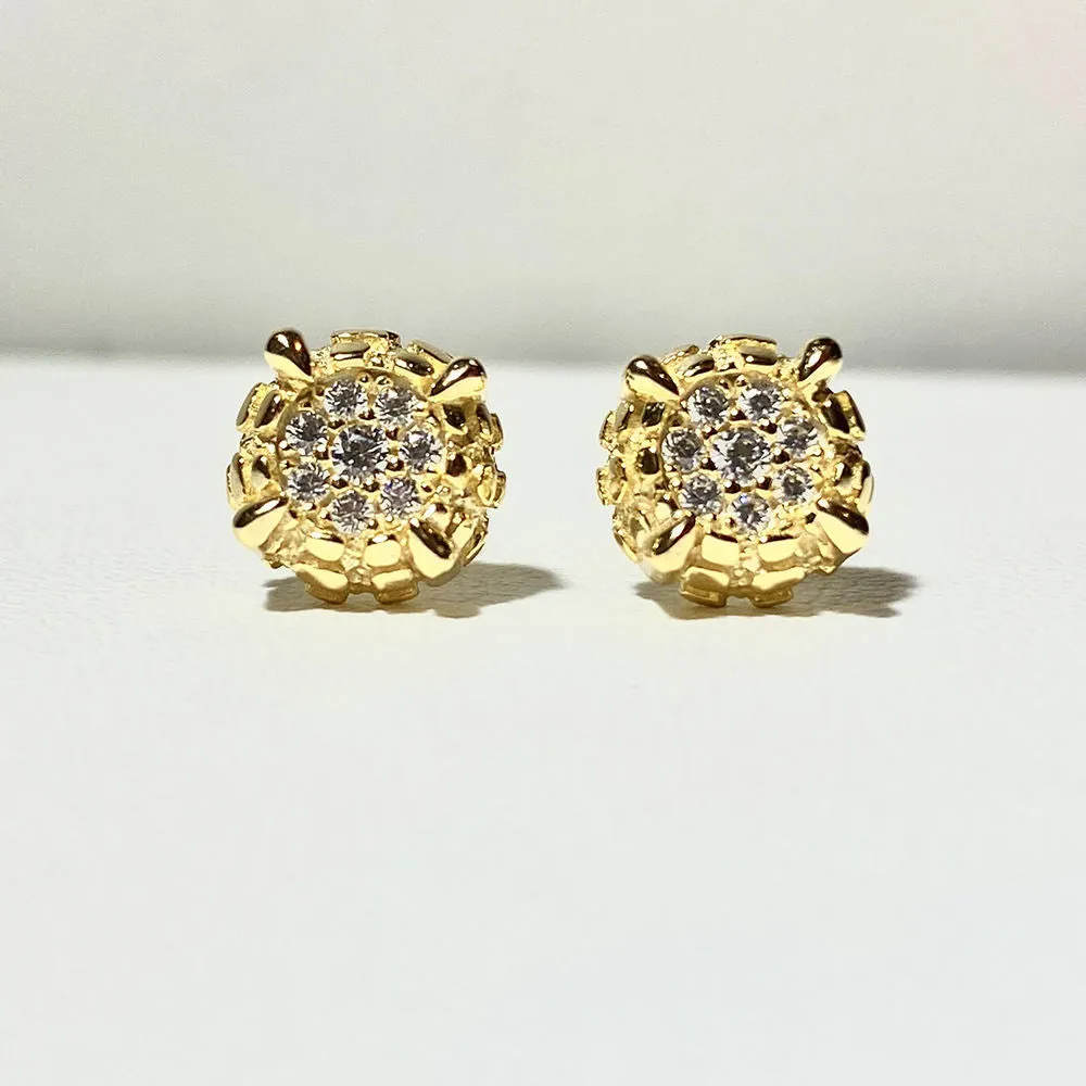 Hip Hop Rhinestone Crystal Micro Pave Cz Stud Earrings Copper Gold Color Square Cubic Zircon Earrings For Women Men