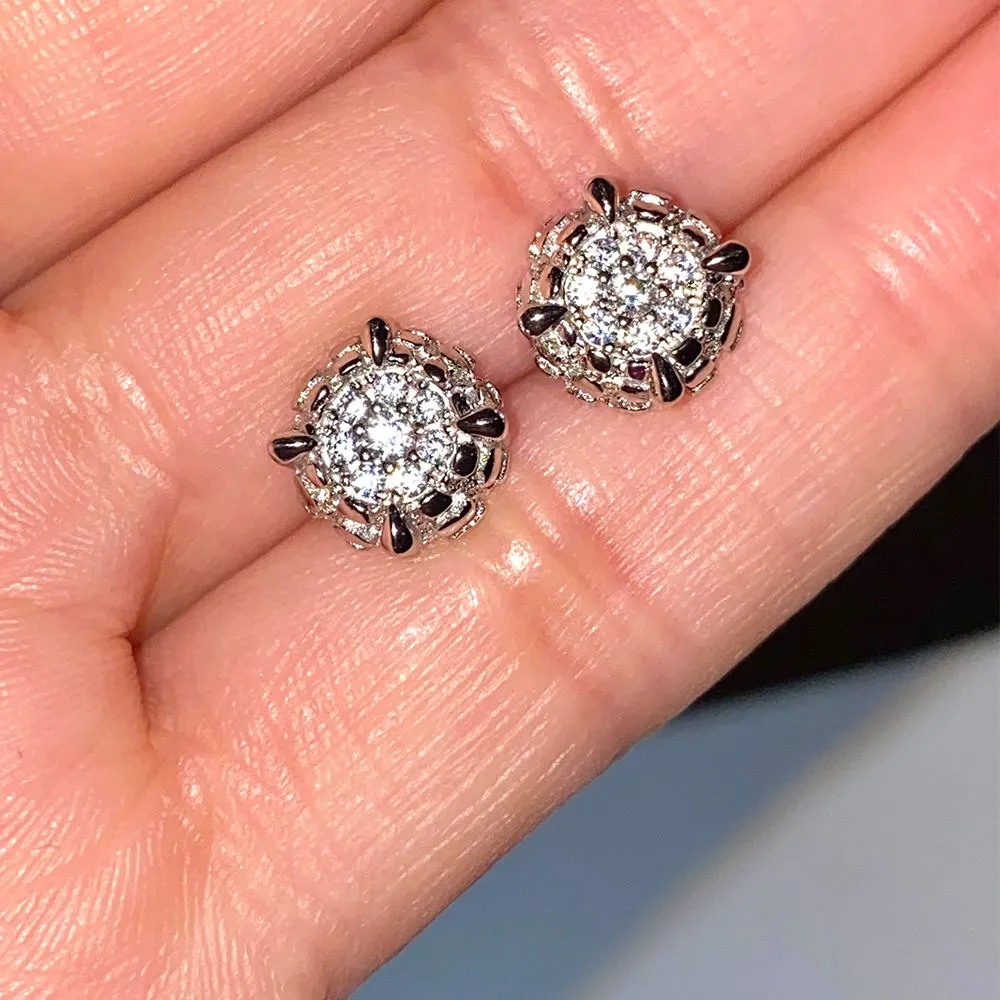 Hip Hop Rhinestone Crystal Micro Pave Cz Stud Earrings Copper Gold Color Square Cubic Zircon Earrings For Women Men
