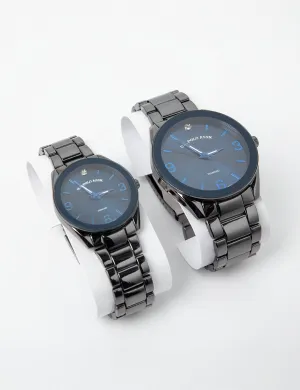 HIS AND HERS BLUE DIAMOND DIAL WATCH SET