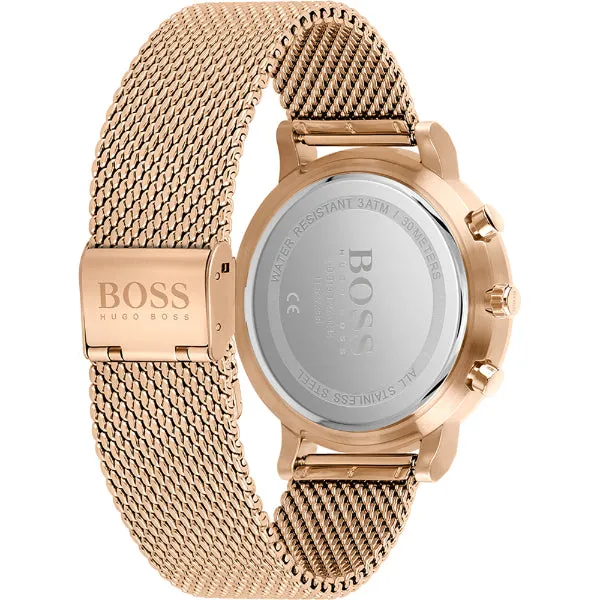 HUGO BOSS Integrity Gold Mesh Bracelet Black Dial Chronograph Quartz Watch for Gents - 1513808