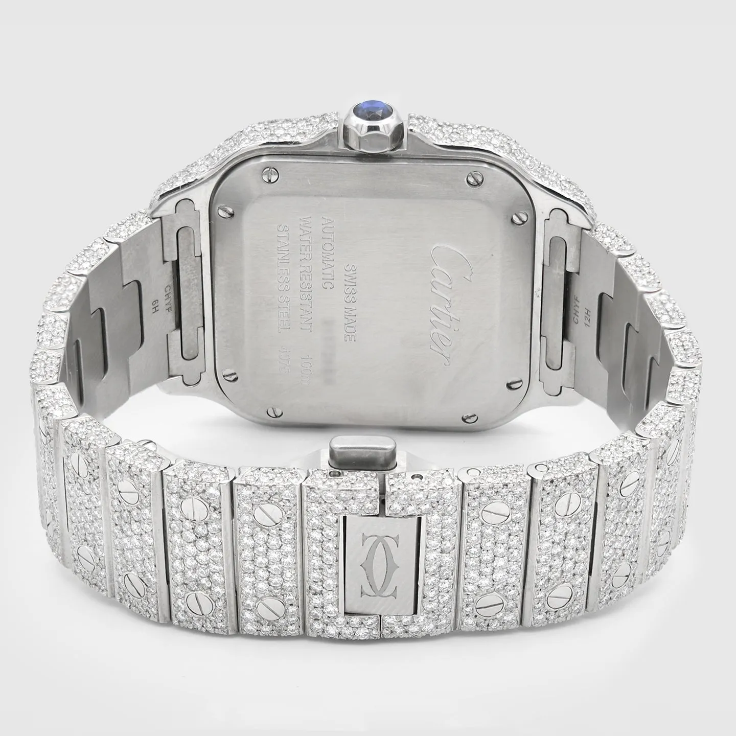 Iced Out Cartier Santos 35mm Medium Diamond Watch 15.5ct.