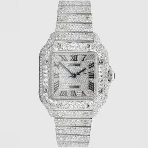 Iced Out Cartier Santos 35mm Medium Diamond Watch 15.5ct.