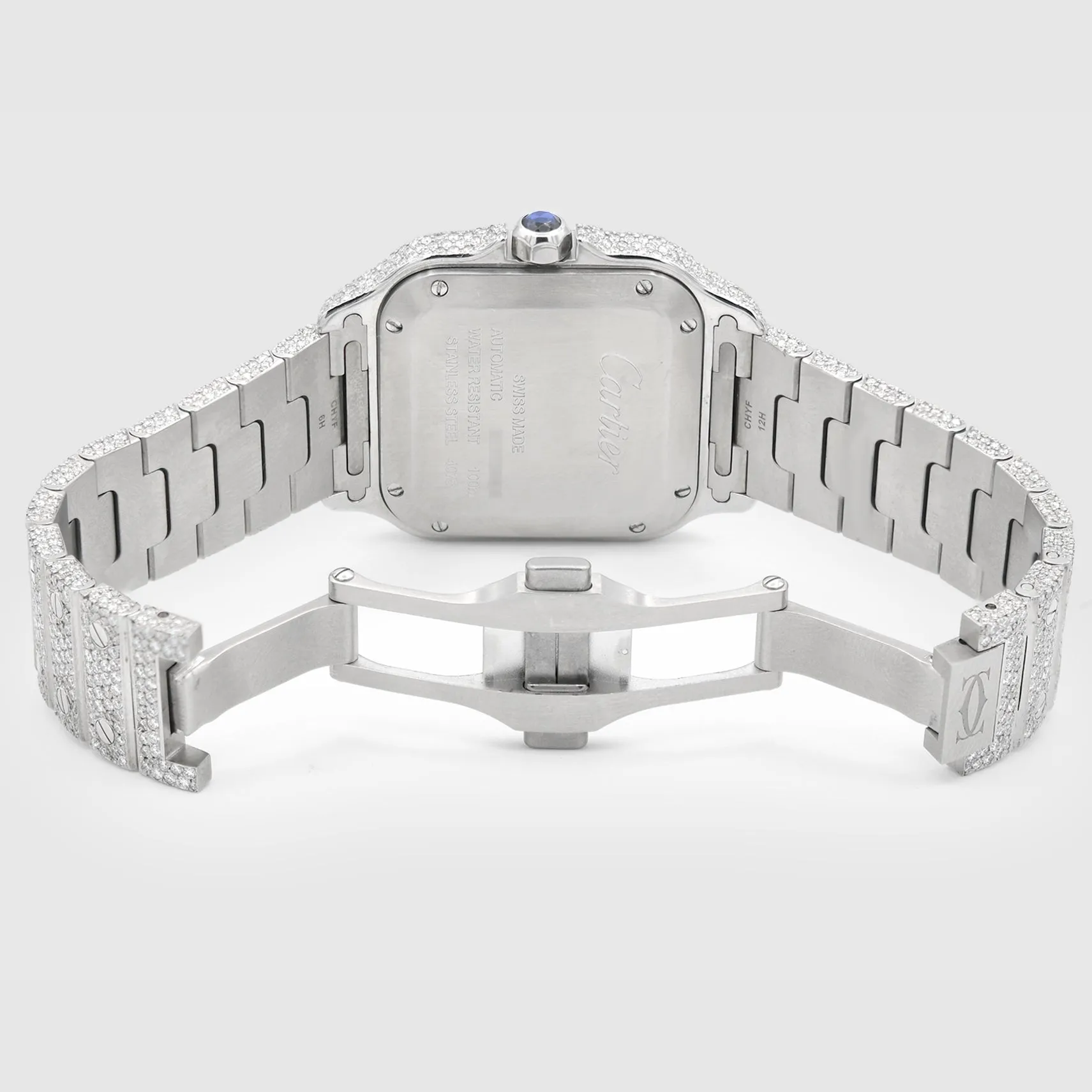 Iced Out Cartier Santos 35mm Medium Diamond Watch 15.5ct.