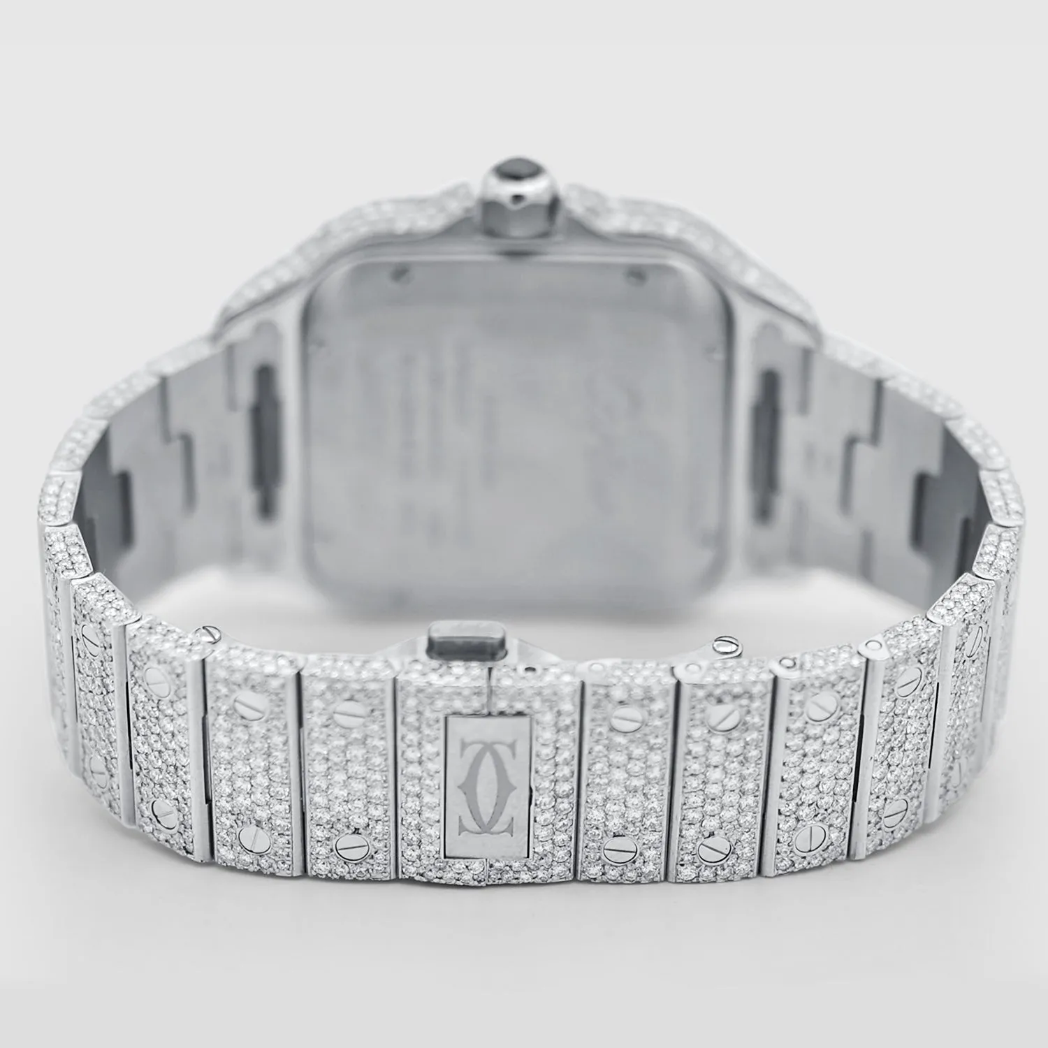 Iced Out Cartier Santos 40mm Diamond Green Dial Watch 20.5ct