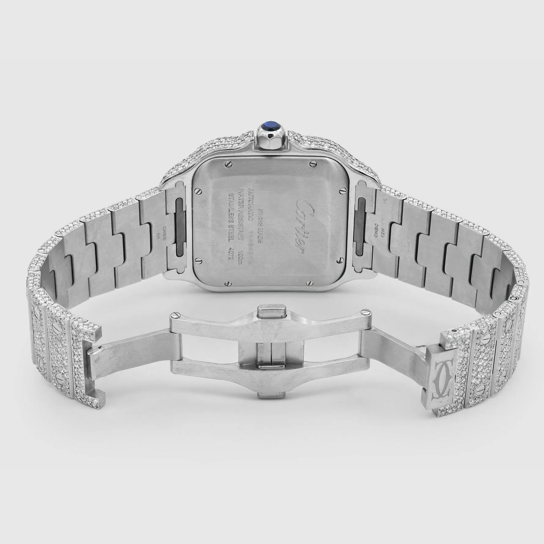 Iced Out Cartier Santos 40mm Diamond Green Dial Watch 20.5ct