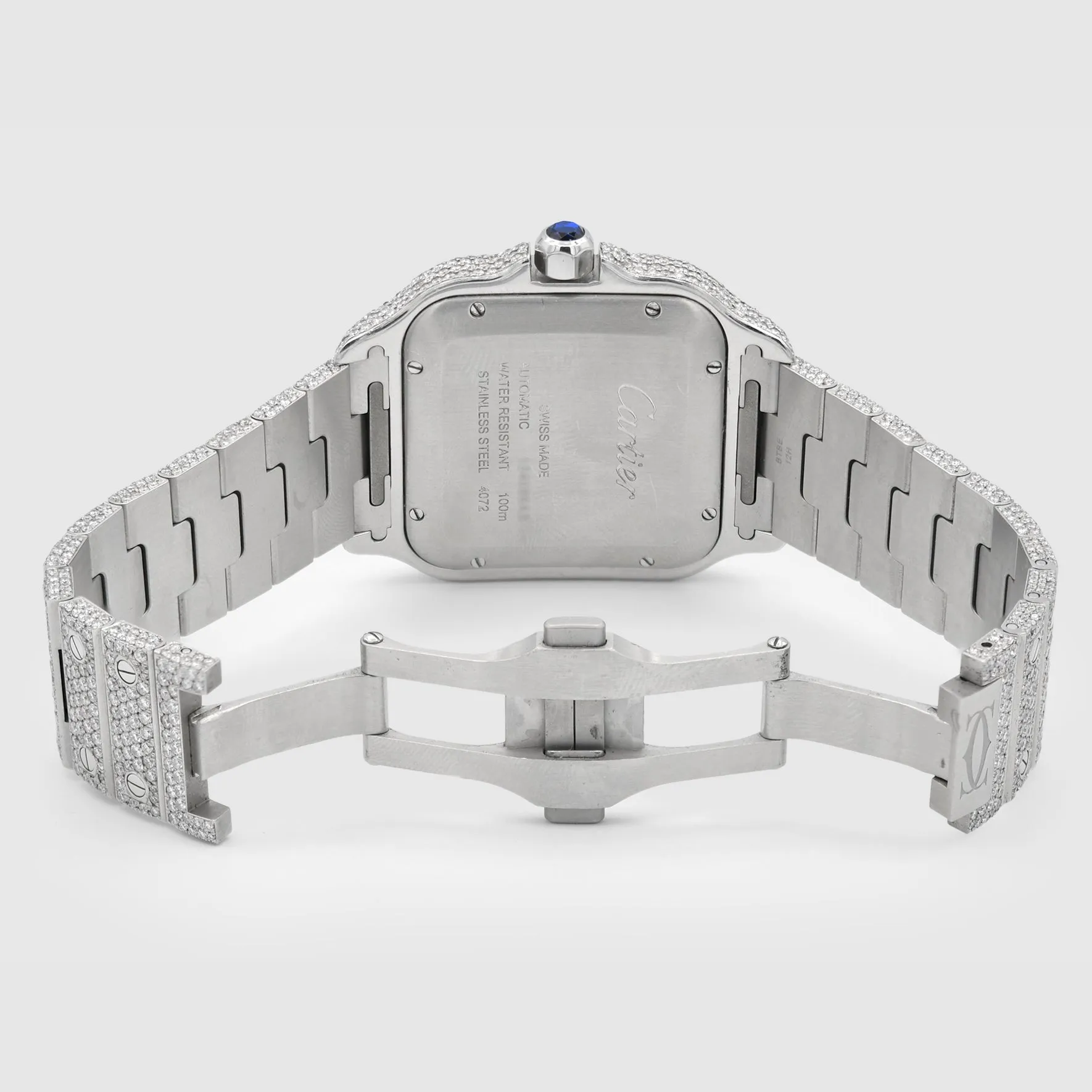 Iced Out Cartier Santos 40mm Diamond Red Dial Watch 22.6ct