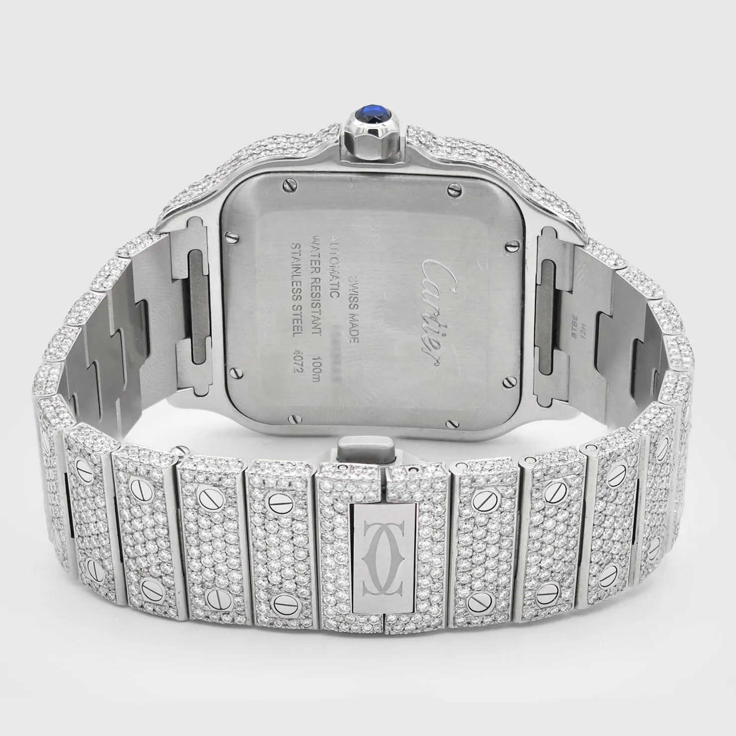 Iced Out Cartier Santos 40mm Diamond Red Dial Watch 22.6ct