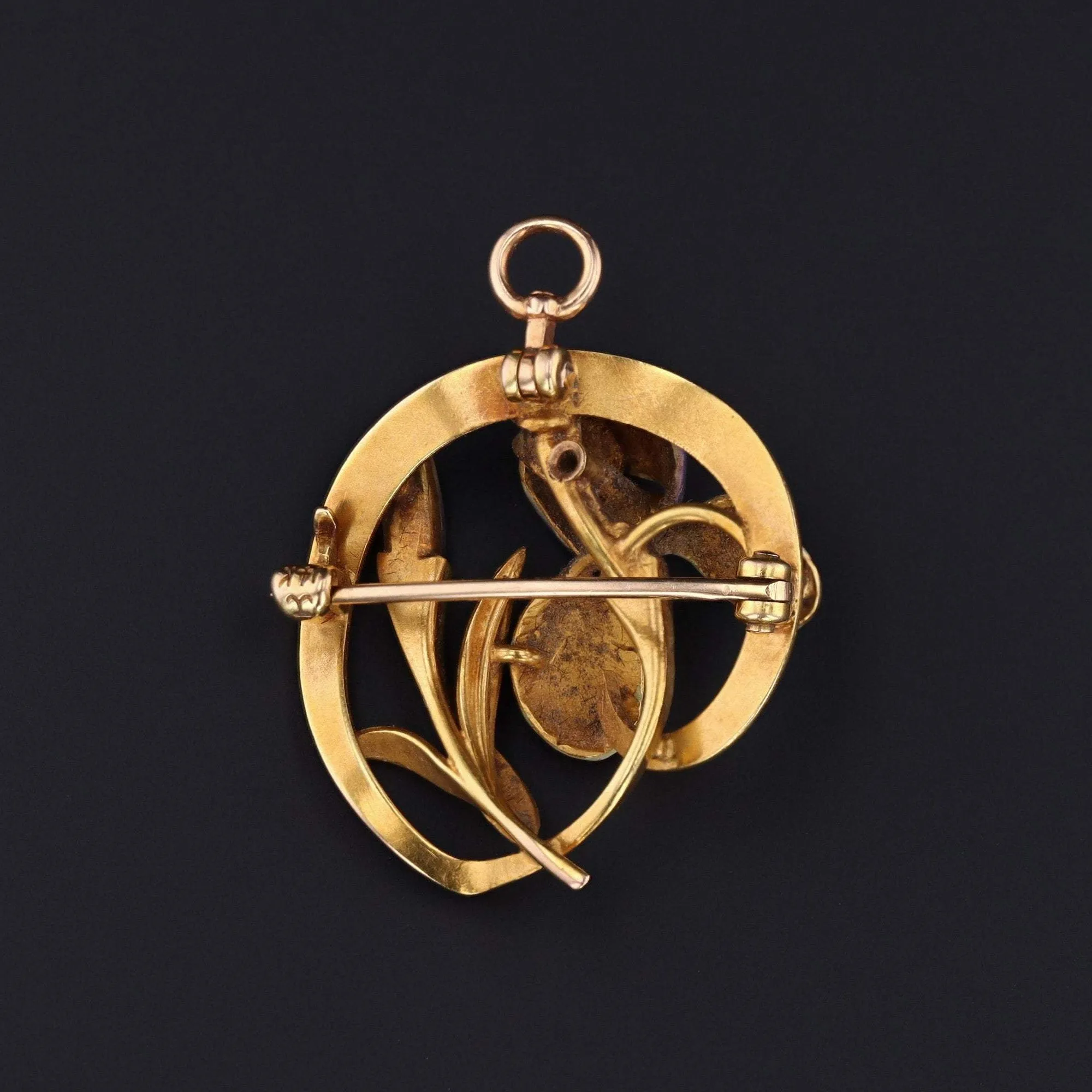 Iris Pendant and Brooch | Antique Enamel Flower Brooch