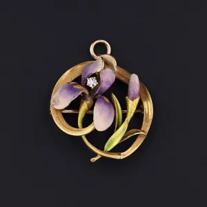 Iris Pendant and Brooch | Antique Enamel Flower Brooch