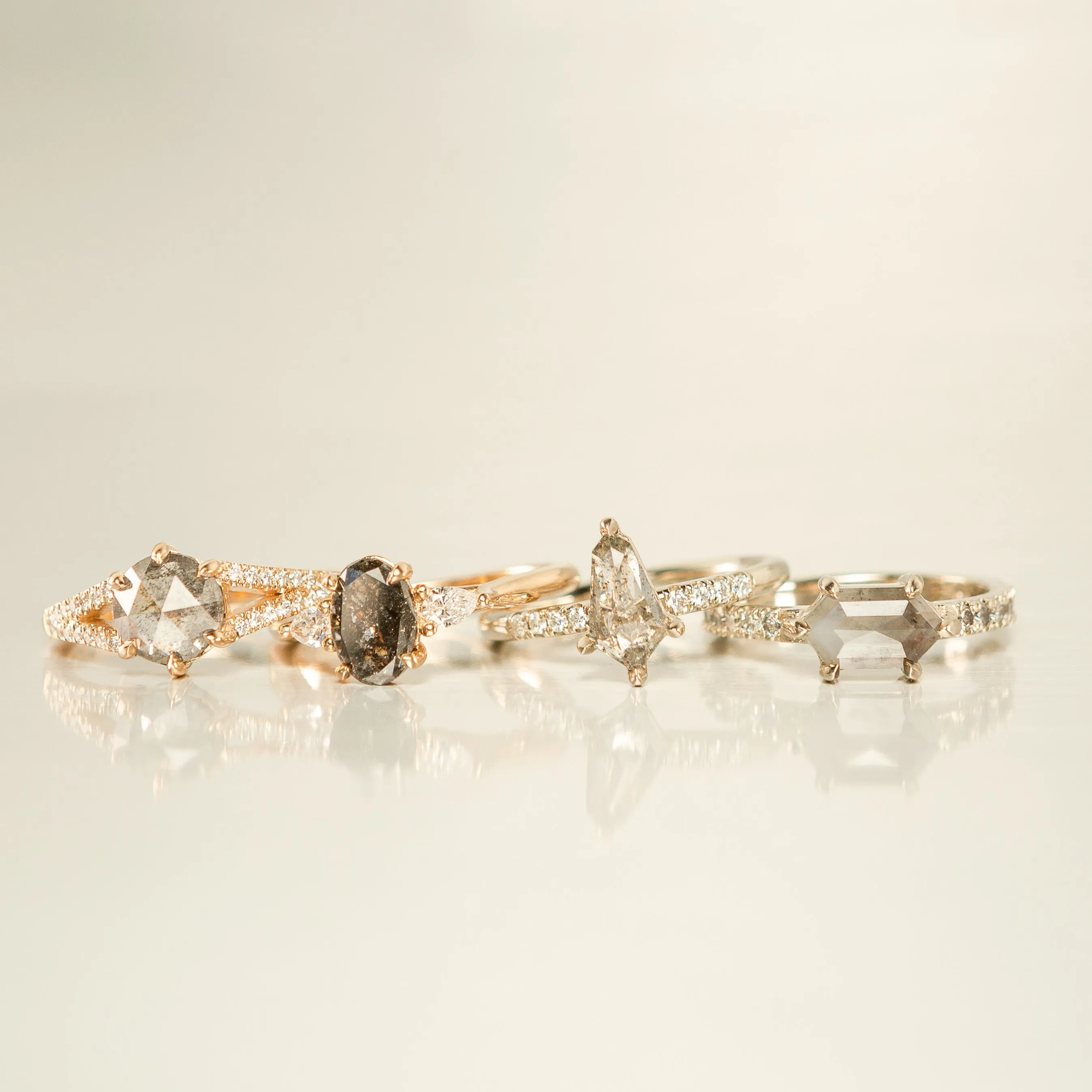 Juniper Pavé Ring - Rose Cut Salt   Pepper Diamond in 14k Yellow Gold