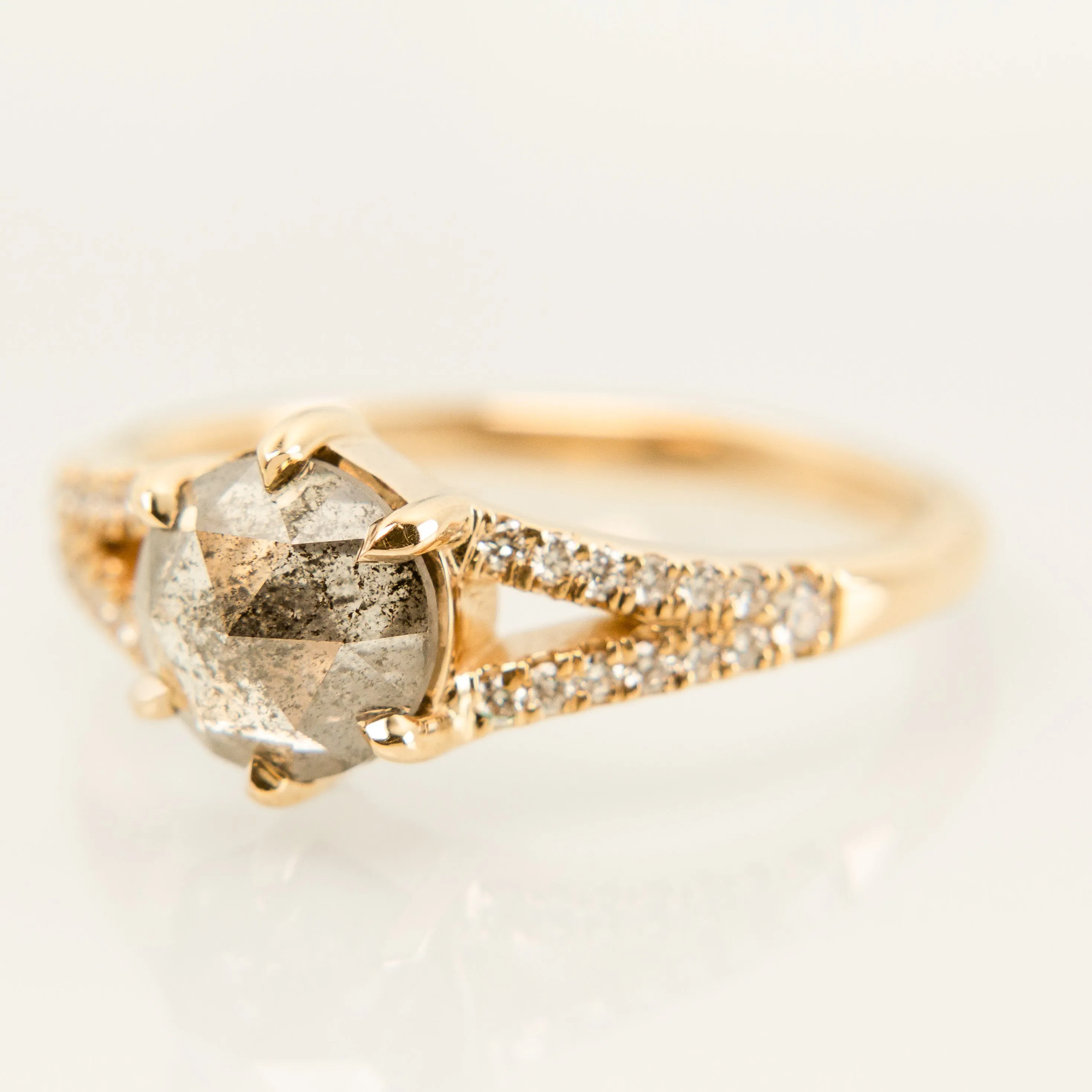 Juniper Pavé Ring - Rose Cut Salt   Pepper Diamond in 14k Yellow Gold