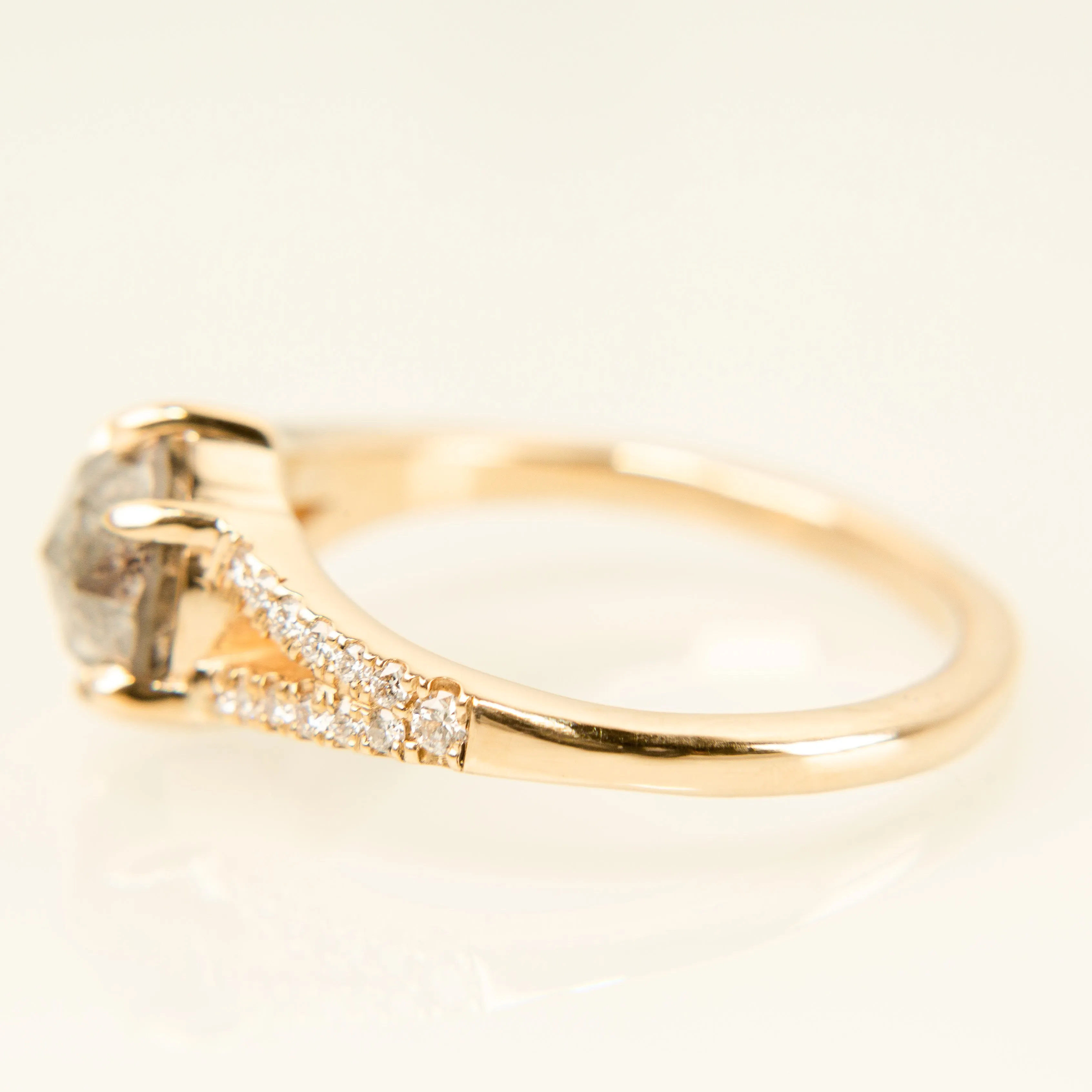 Juniper Pavé Ring - Rose Cut Salt   Pepper Diamond in 14k Yellow Gold
