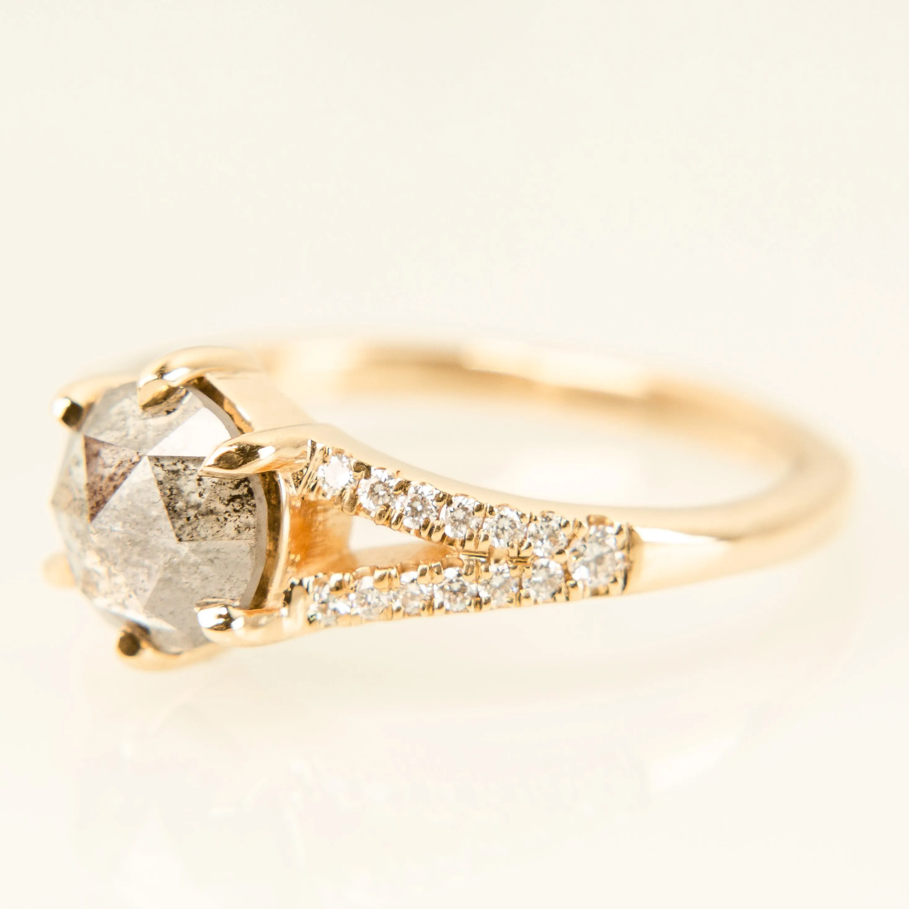 Juniper Pavé Ring - Rose Cut Salt   Pepper Diamond in 14k Yellow Gold