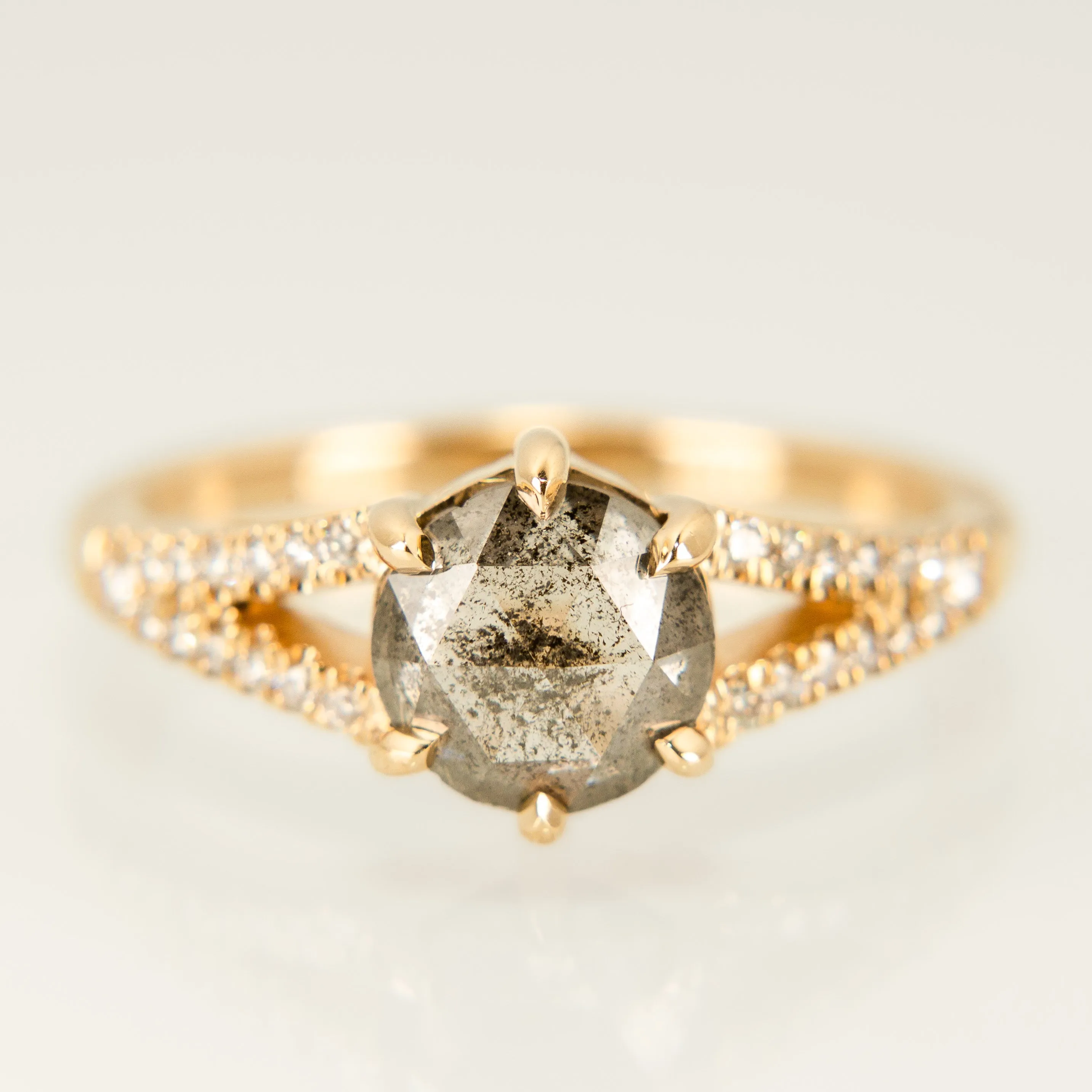 Juniper Pavé Ring - Rose Cut Salt   Pepper Diamond in 14k Yellow Gold