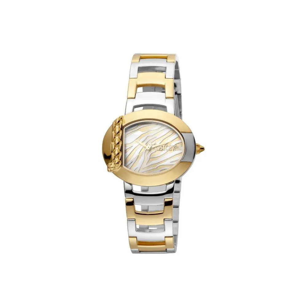 Just Cavalli Ladies Watch Silver/Gold Color Case & Bracelet