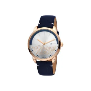Just Cavalli Men's Watch Ip Rose Gold Case With Dark Blue Leather Strap