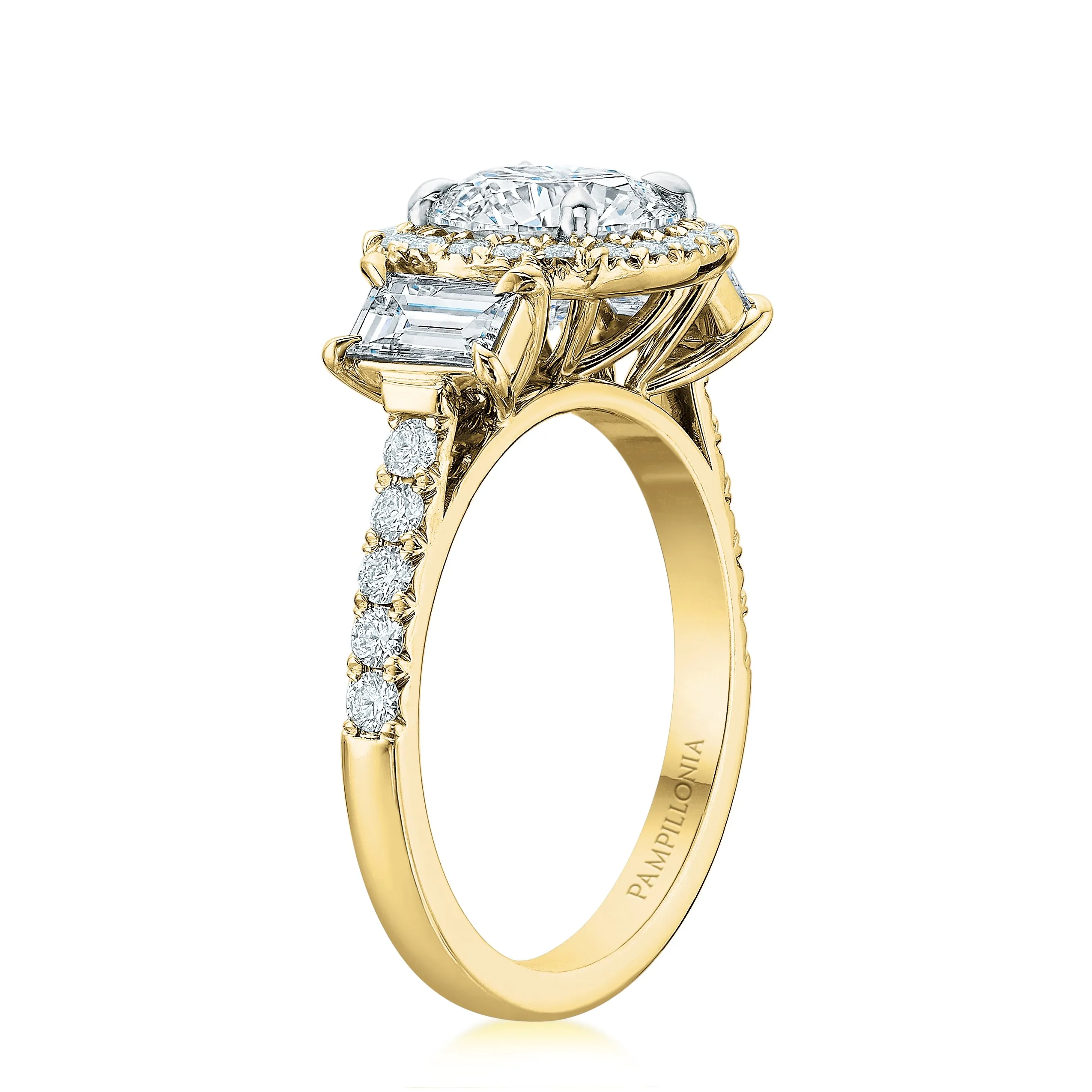 Kate Three-Stone Round Halo