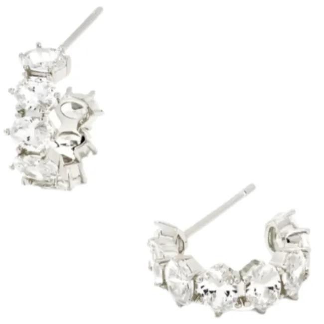 Kendra Scott Cailin Silver & Crystal "Huggie" Earrings