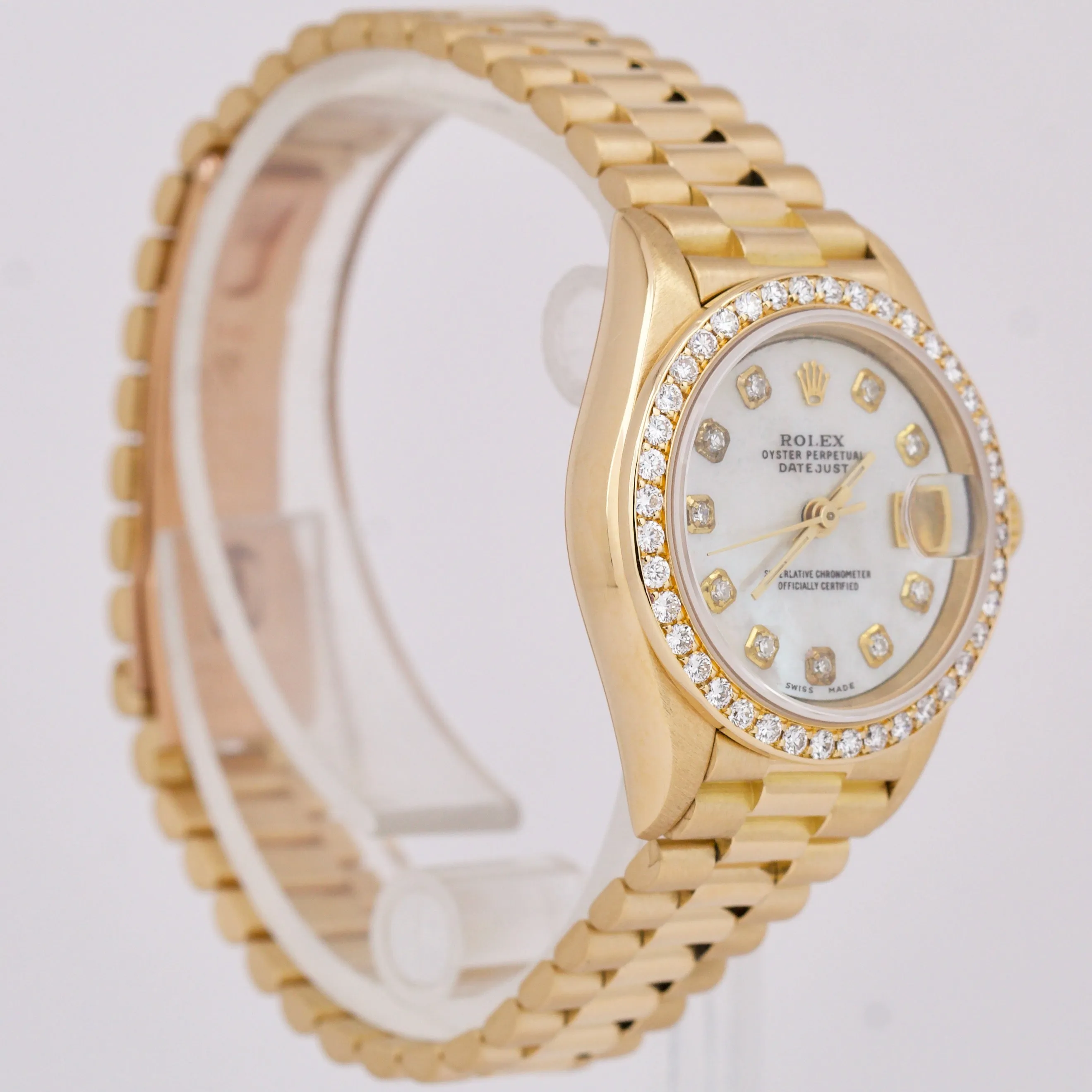 Ladies Rolex DateJust President 26mm MOTHER OF PEARL DIAMOND Yellow Gold 69178
