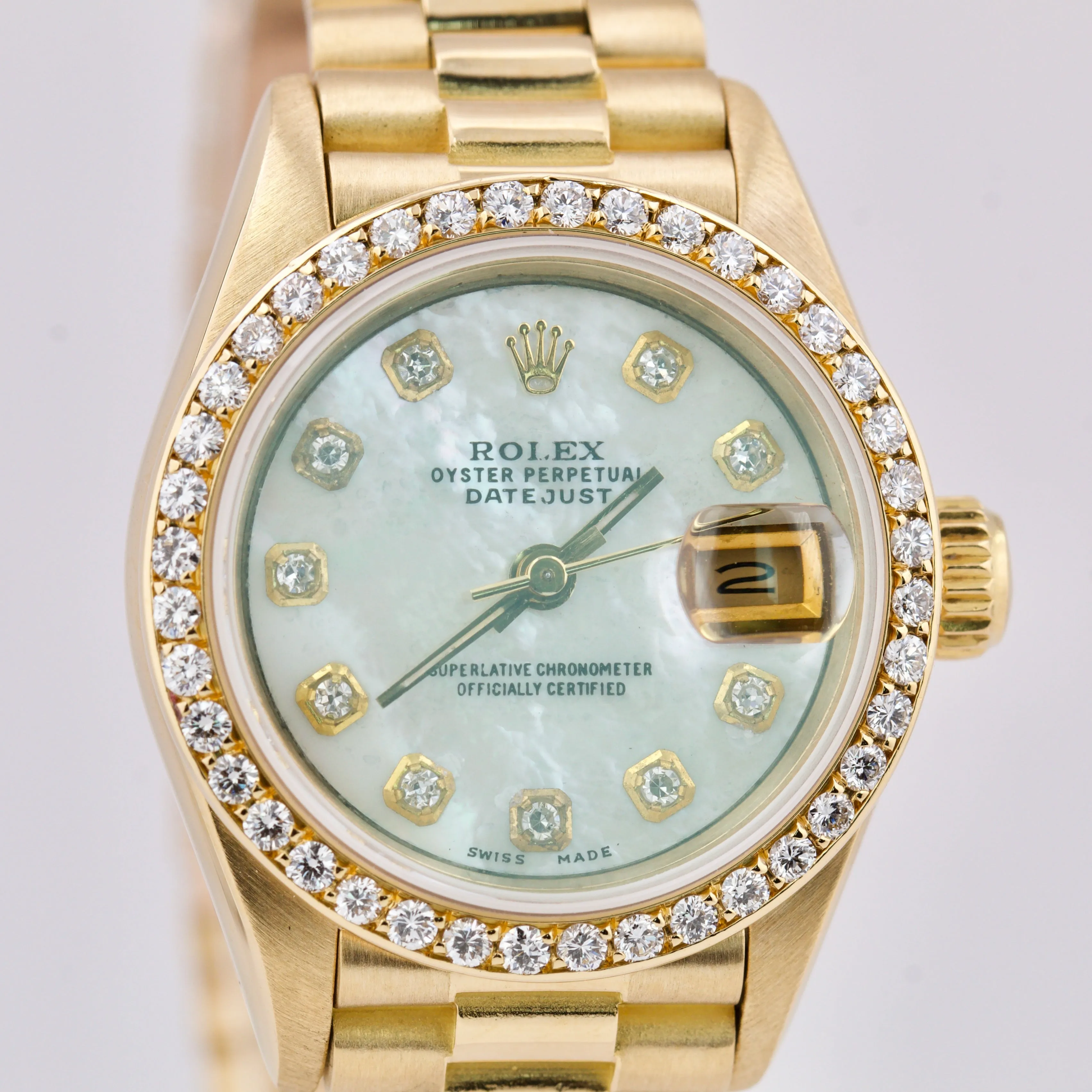 Ladies Rolex DateJust President 26mm MOTHER OF PEARL DIAMOND Yellow Gold 69178