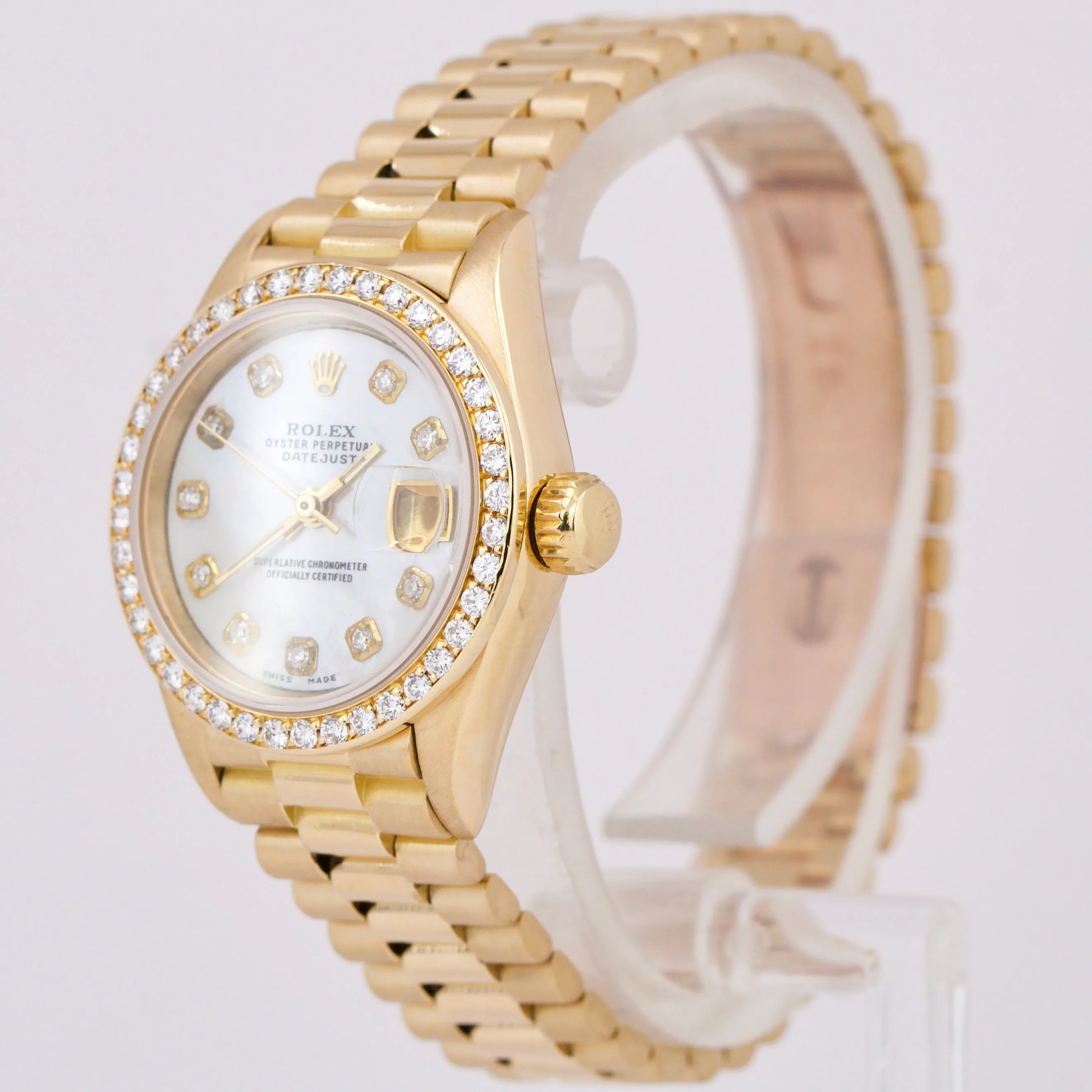 Ladies Rolex DateJust President 26mm MOTHER OF PEARL DIAMOND Yellow Gold 69178