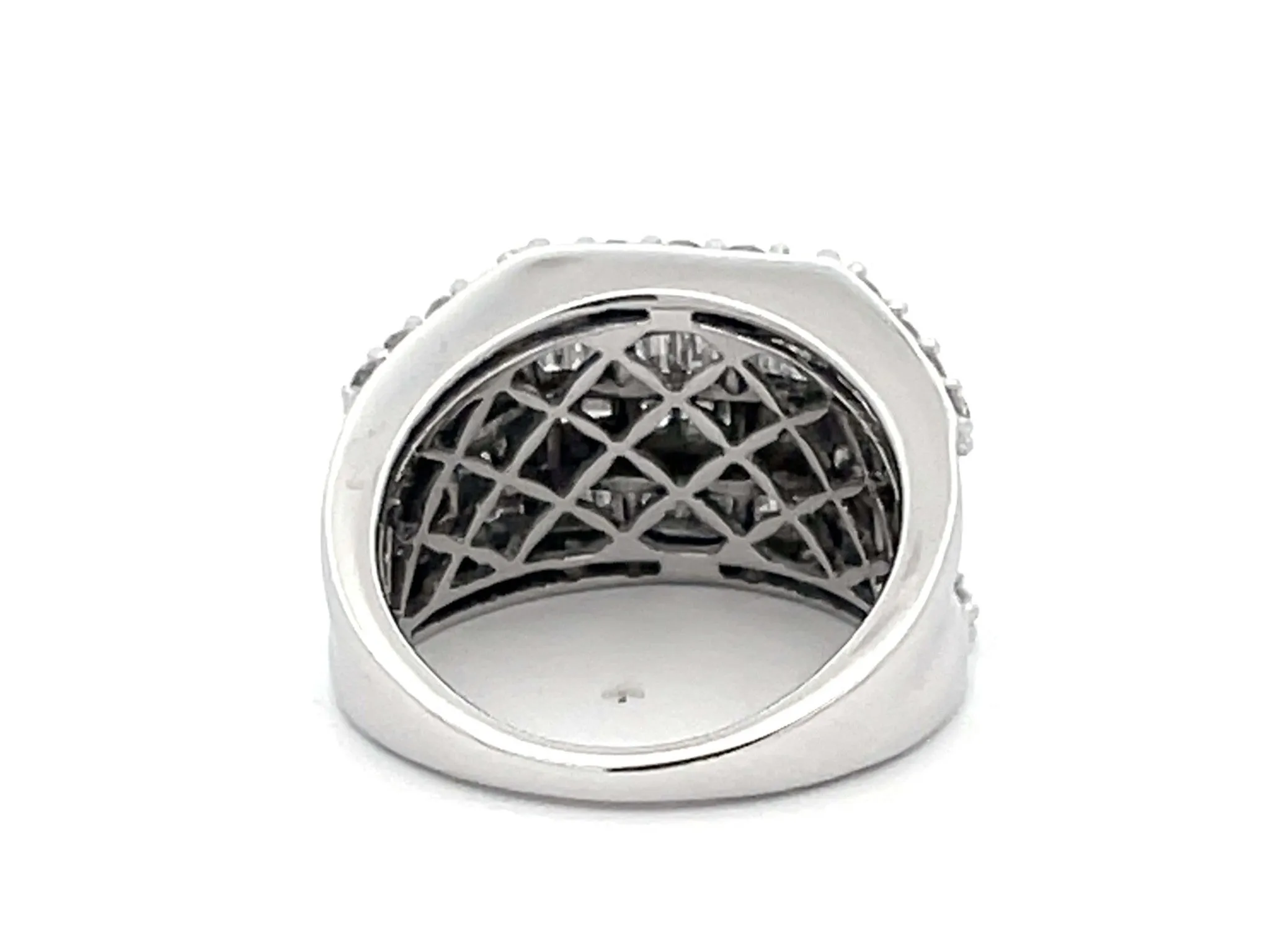Large Baguette, Round and Princess Cut Diamond Ring in 14k White Gold